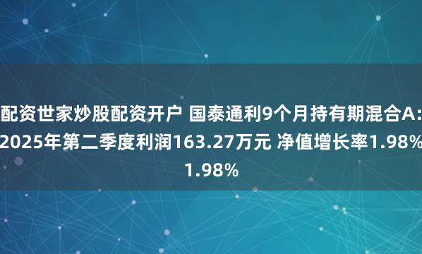 配资世家炒股配资开户 国泰通利9个月持有期混合A：2025年第二季度利润163.27万元 净值增长率1.98%
